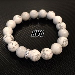 White Howlite Gemstone Beads .925 Zircon Gems 10mm